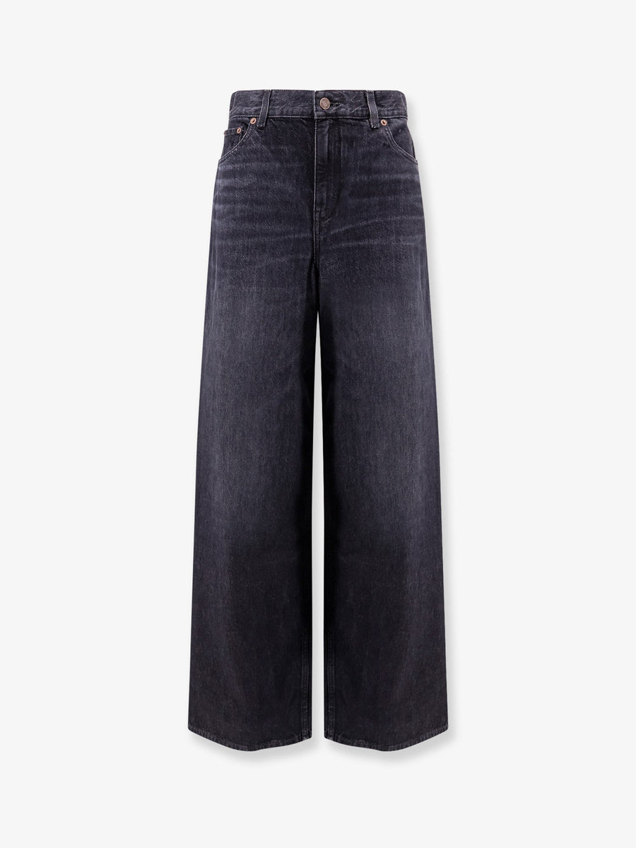 Jeans With Iconic Leather Logo Tag Black Cotton