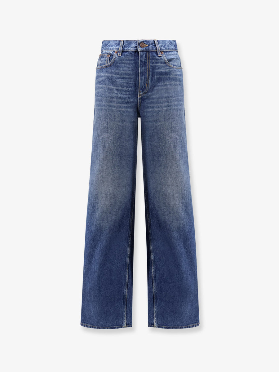 Jeans With Leather Logo Tag Blue Cotton