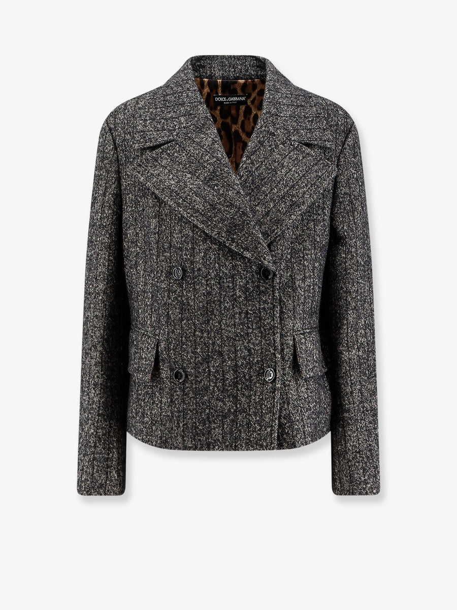 Double-Breasted Striped Wool-Blend Blazer Grey Virgin Wool Blazers