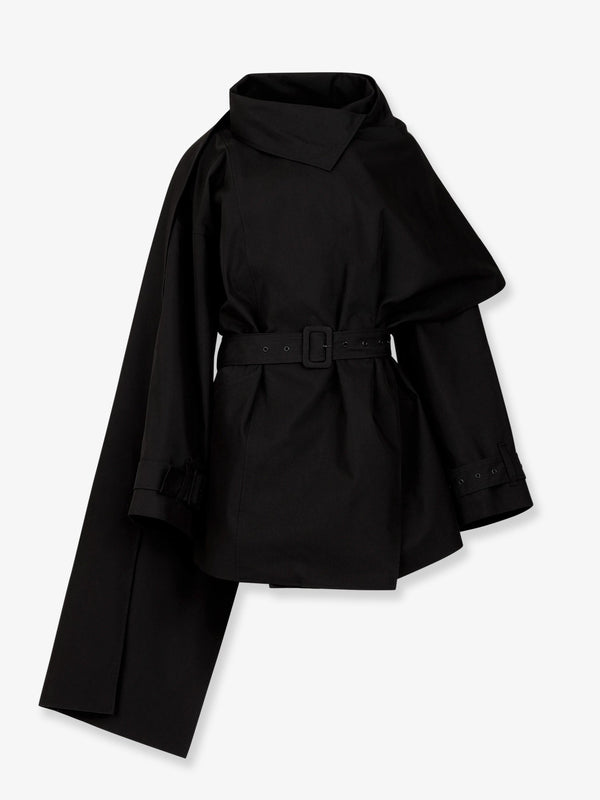 Cotton Coat With Mini Scarf Black