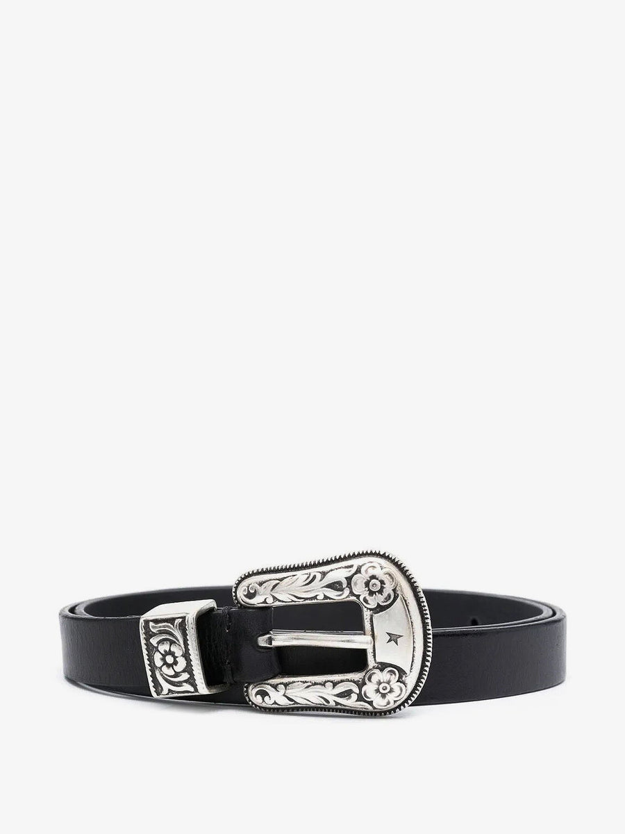 Hip Lace Leather Belt Black Cow