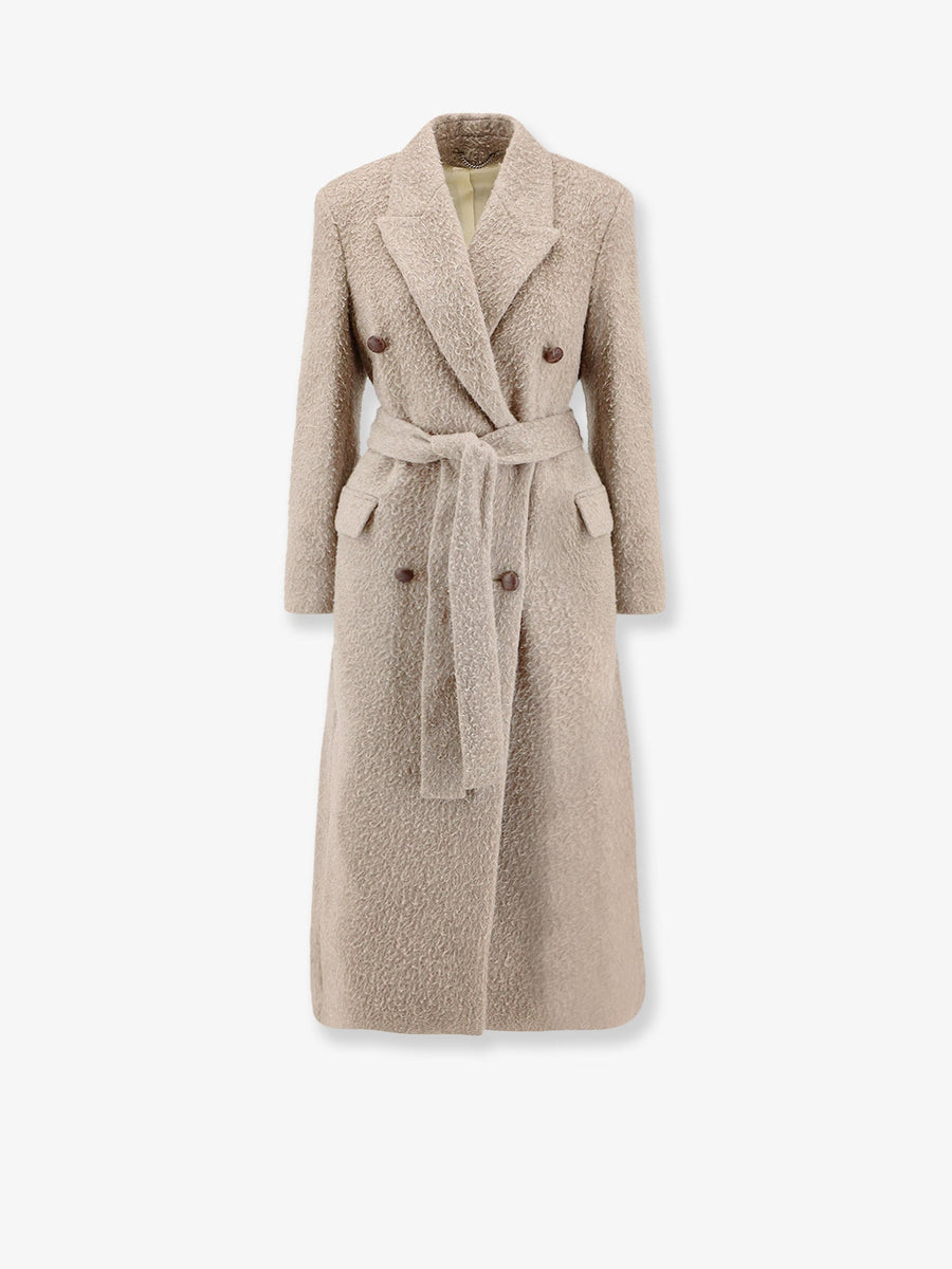 Wrinkled Virgin Wool Blend Coat Beige