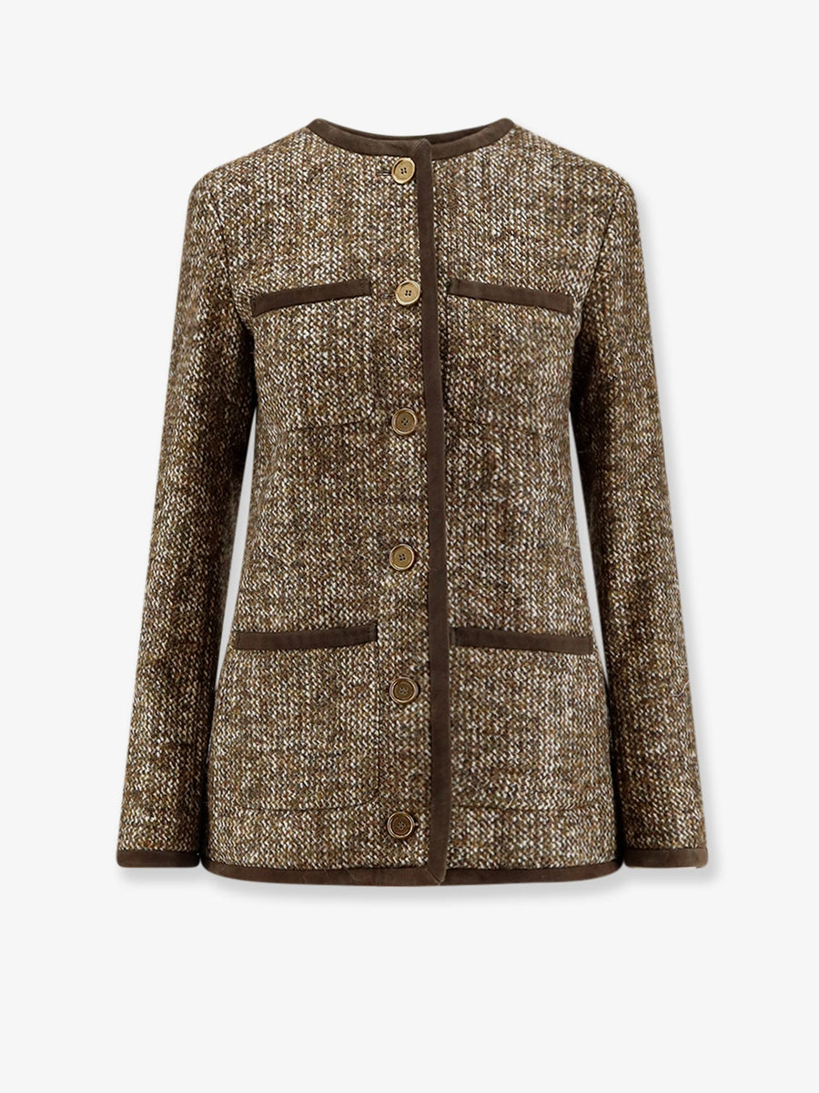 Boxy Fit Wool Blend Blazer Brown Virgin Blazers