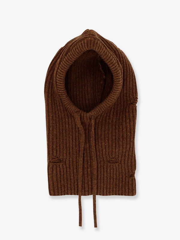 Wool Blend Balaclava With Distressed Effect Brown Hat