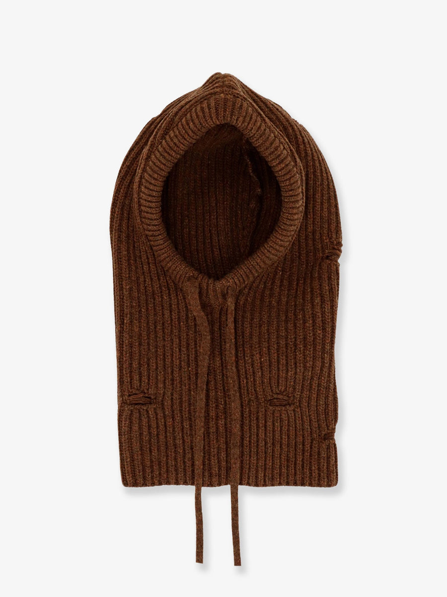 Wool Blend Balaclava With Distressed Effect Brown Hat