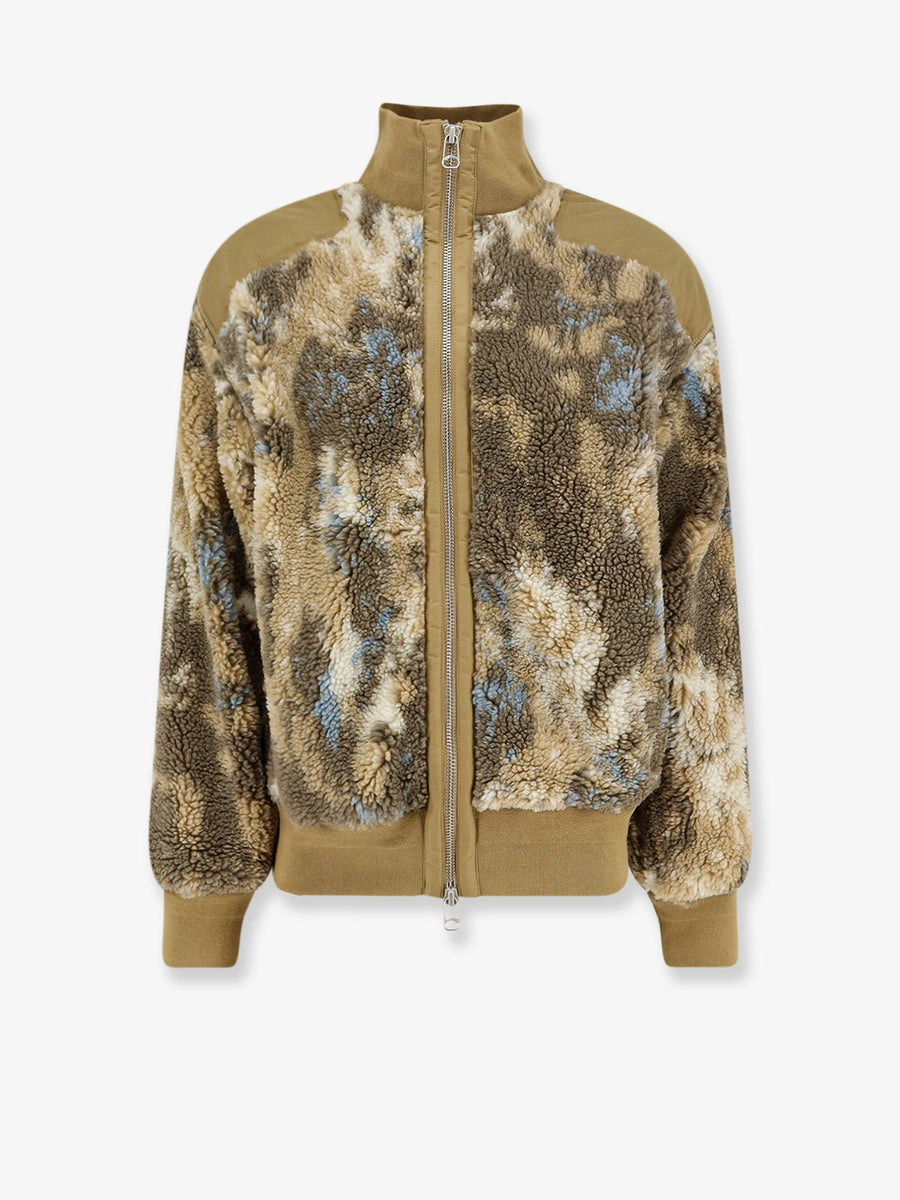 Fleece Synthetic Fur Bomber Beige Polyester Jacket
