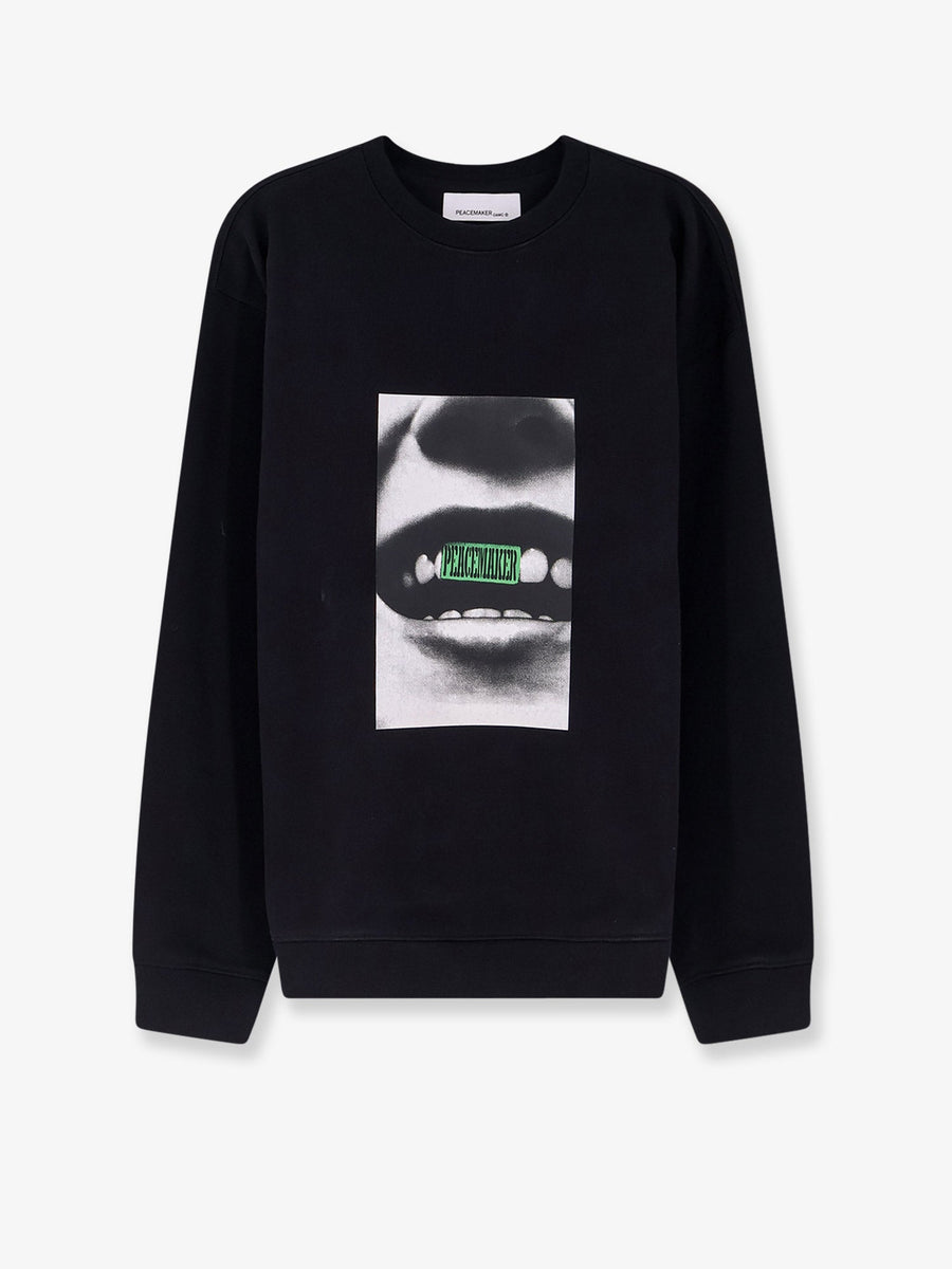 Crewneck Sweatshirt Smile Print Black Cotton Sweatshirts