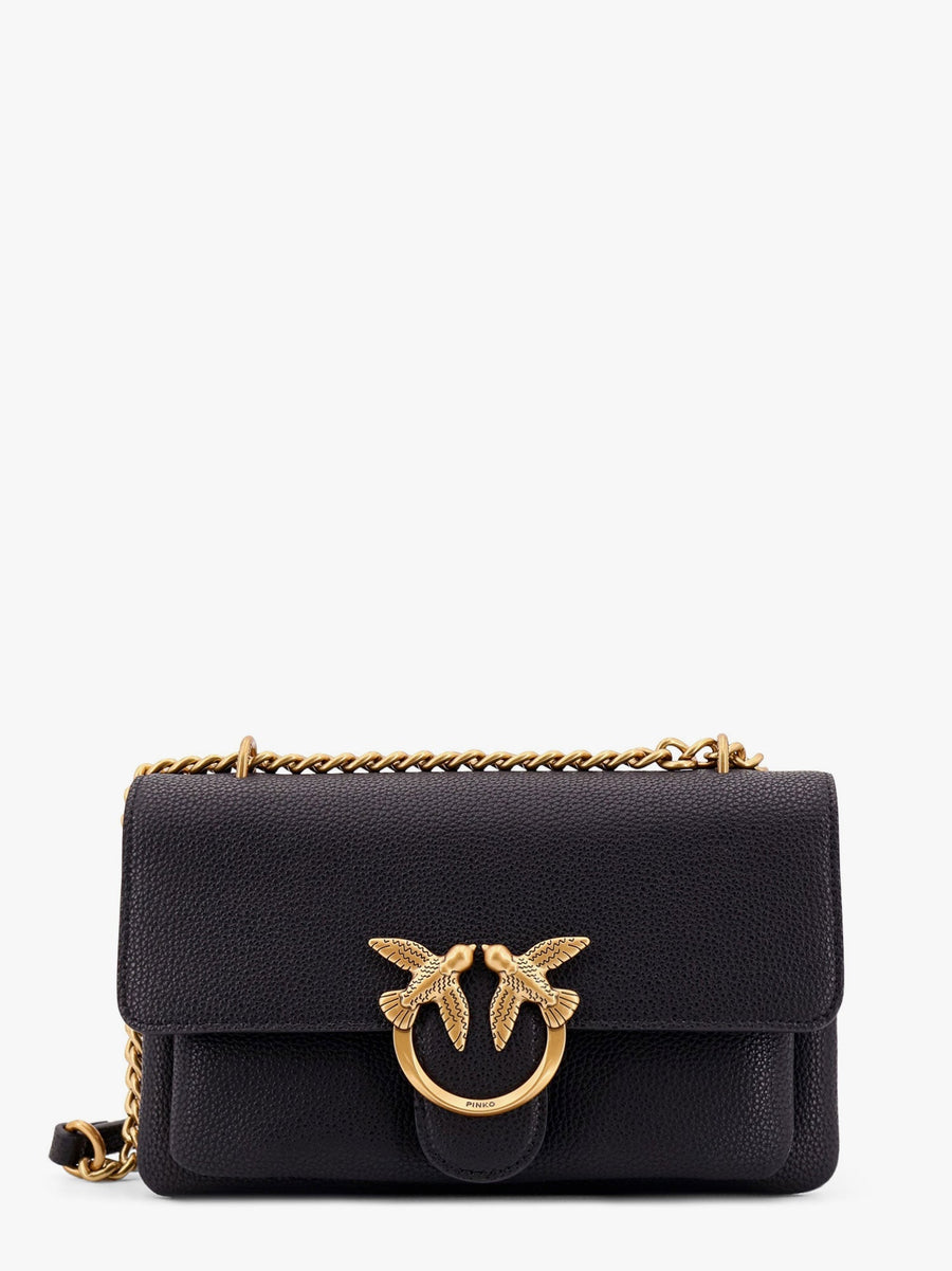 Shoulder Bag Love Birds Buckle Black Leather