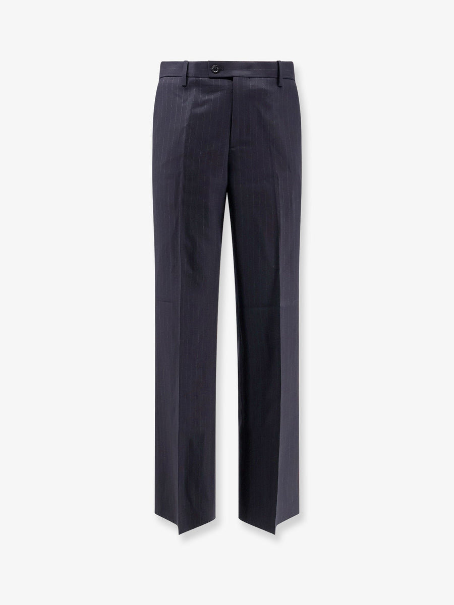 Unisex Pinstriped Trousers Blue Wool