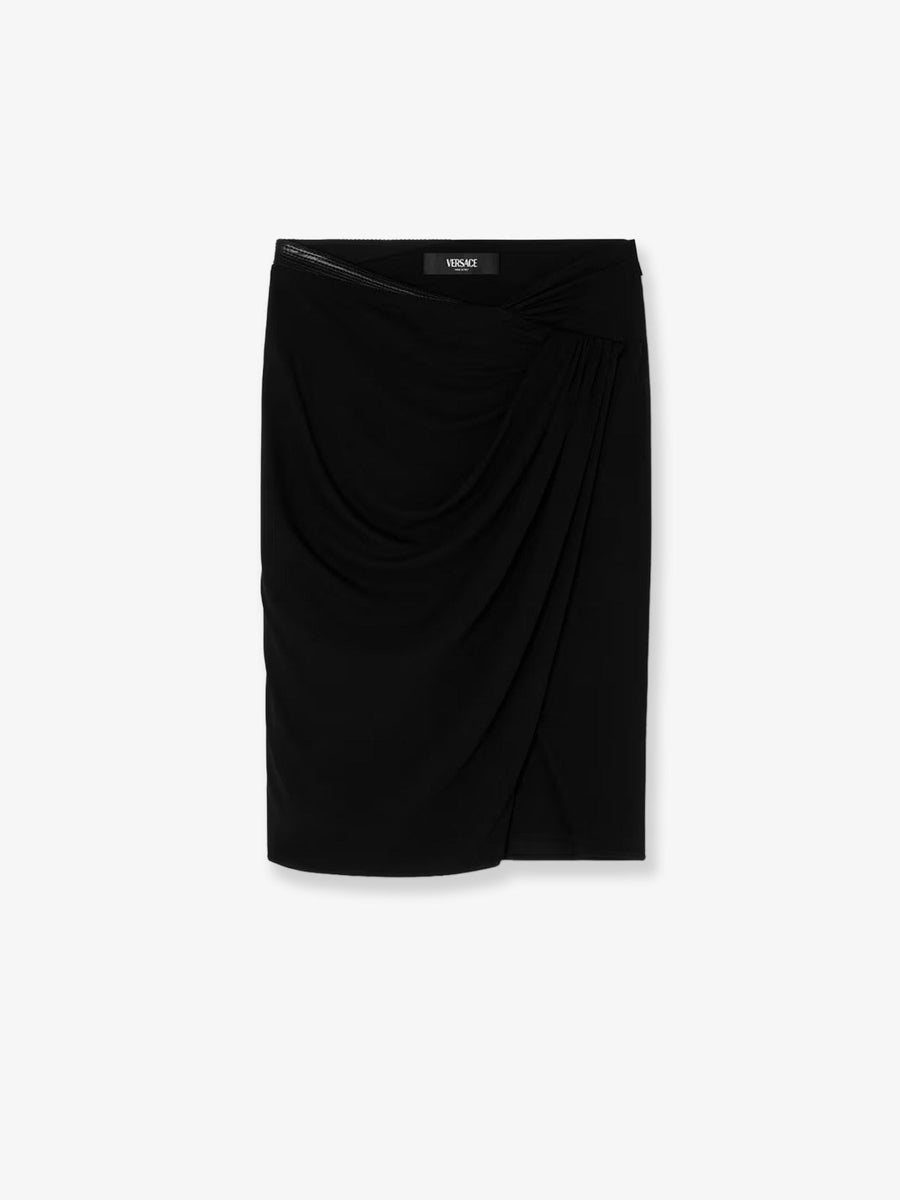 Stretch Viscose Midi Skirt Black Elastane