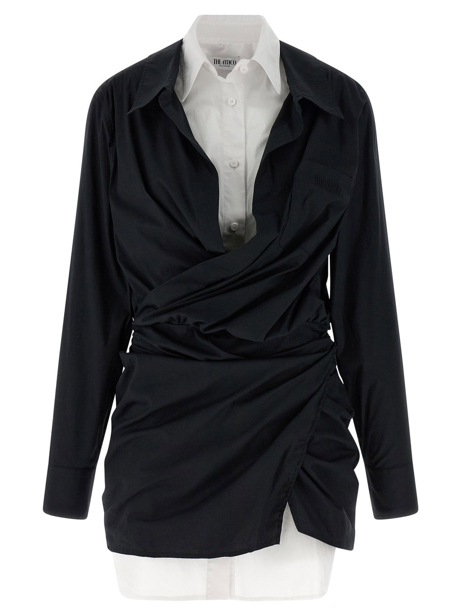 The Attico Double Layer Stretch Cotton Shirt Dress — Black