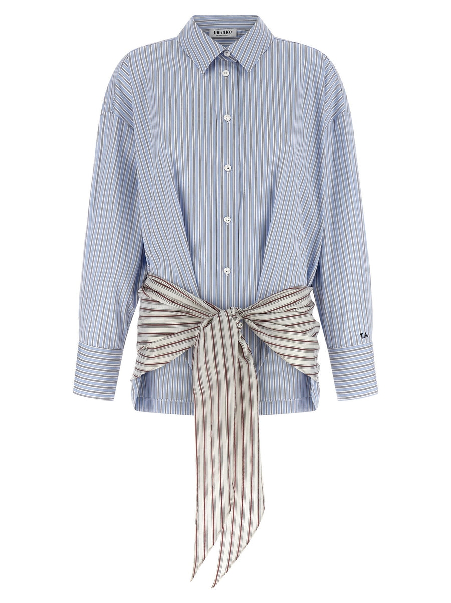 The Attico Striped Poplin with Knot Detail Bodysuit — Blue