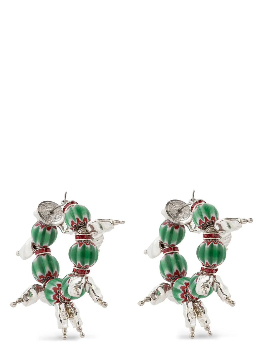 Dries Van Noten Striped Pearl & Crystal Earrings — Green