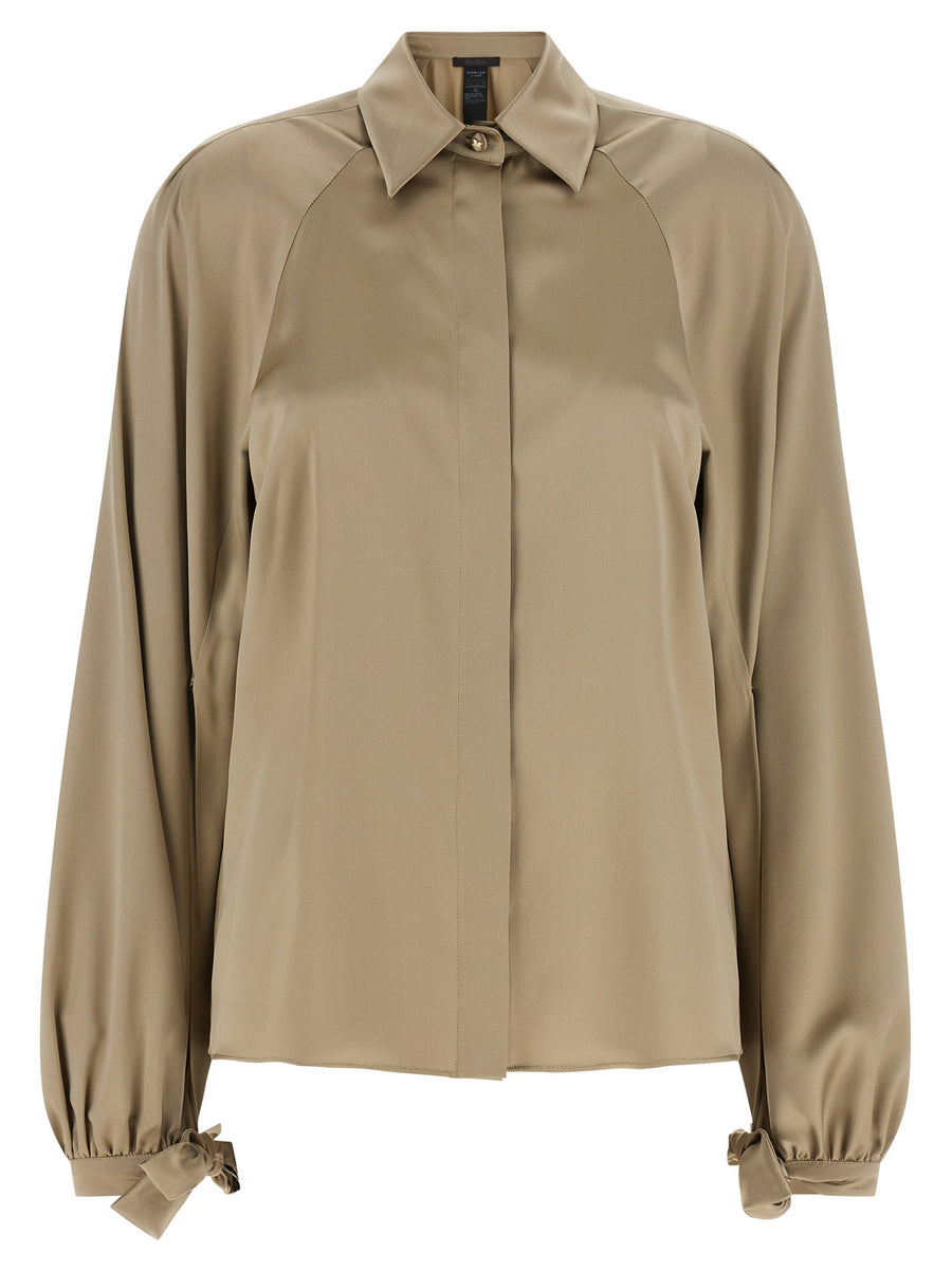 Max Mara Pure Silk Satin Shirt — Beige