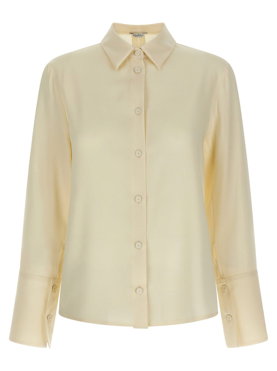 Max Mara Stretch Silk Crêpe de Chine Shirt — Cream
