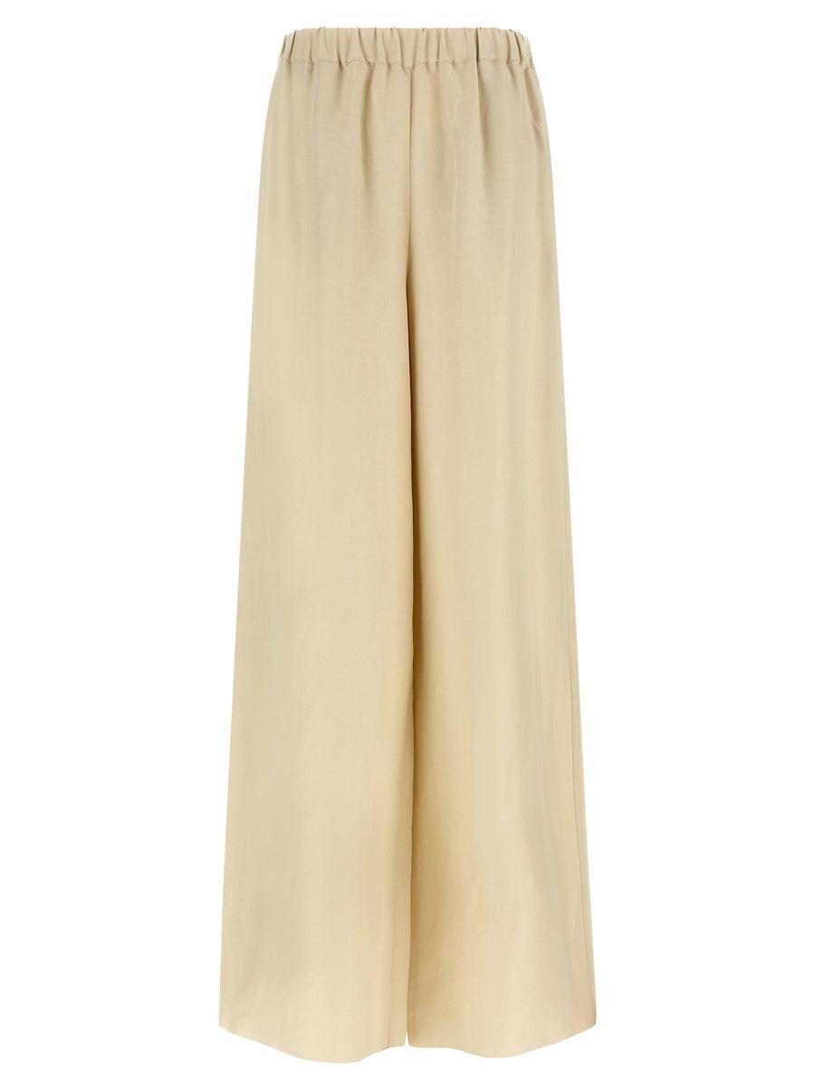 Max Mara Washed Linen-Silk Blend Trousers — Beige