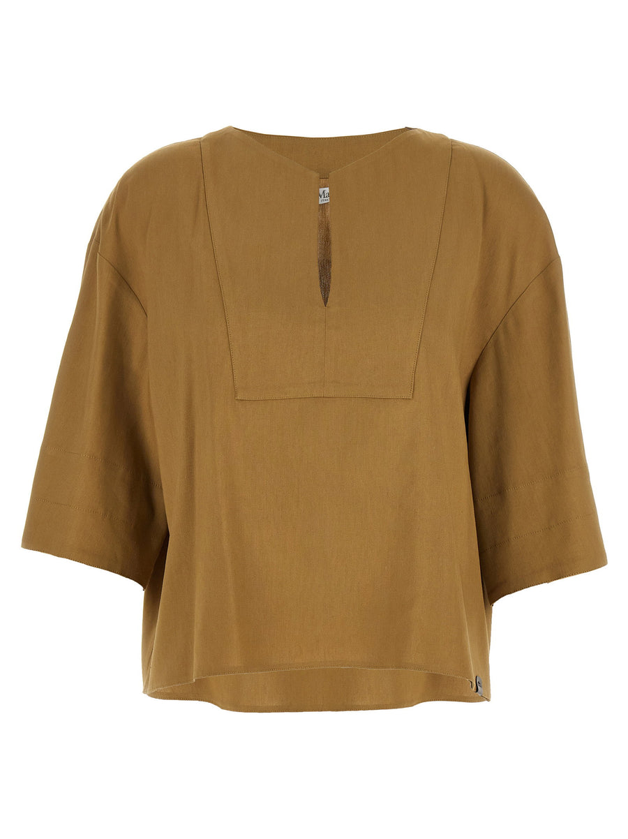 Max Mara Linen-Viscose Canvas Blouse — Camel