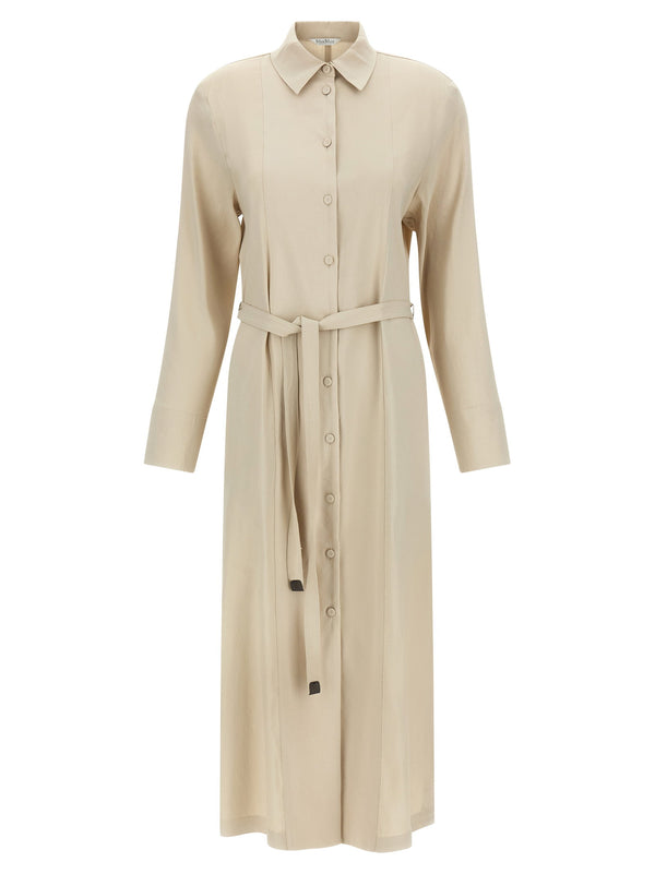 Max Mara كتان-فيسكوز قميص فستان — بيج