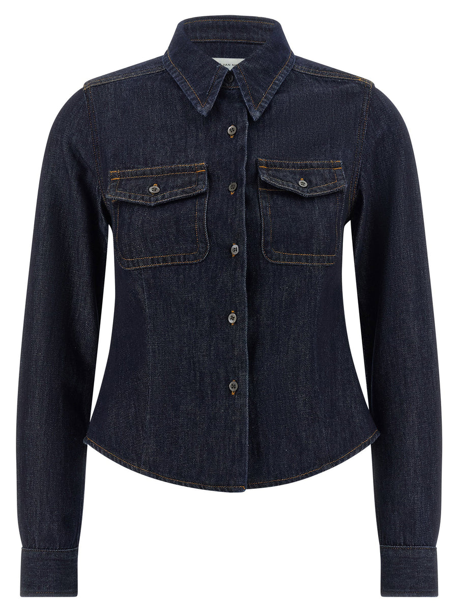 Dries Van Noten Cotton Denim Shirt — Navy