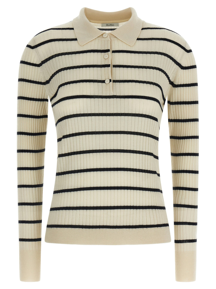 Max Mara Striped Cashmere-Silk Polo — Cream