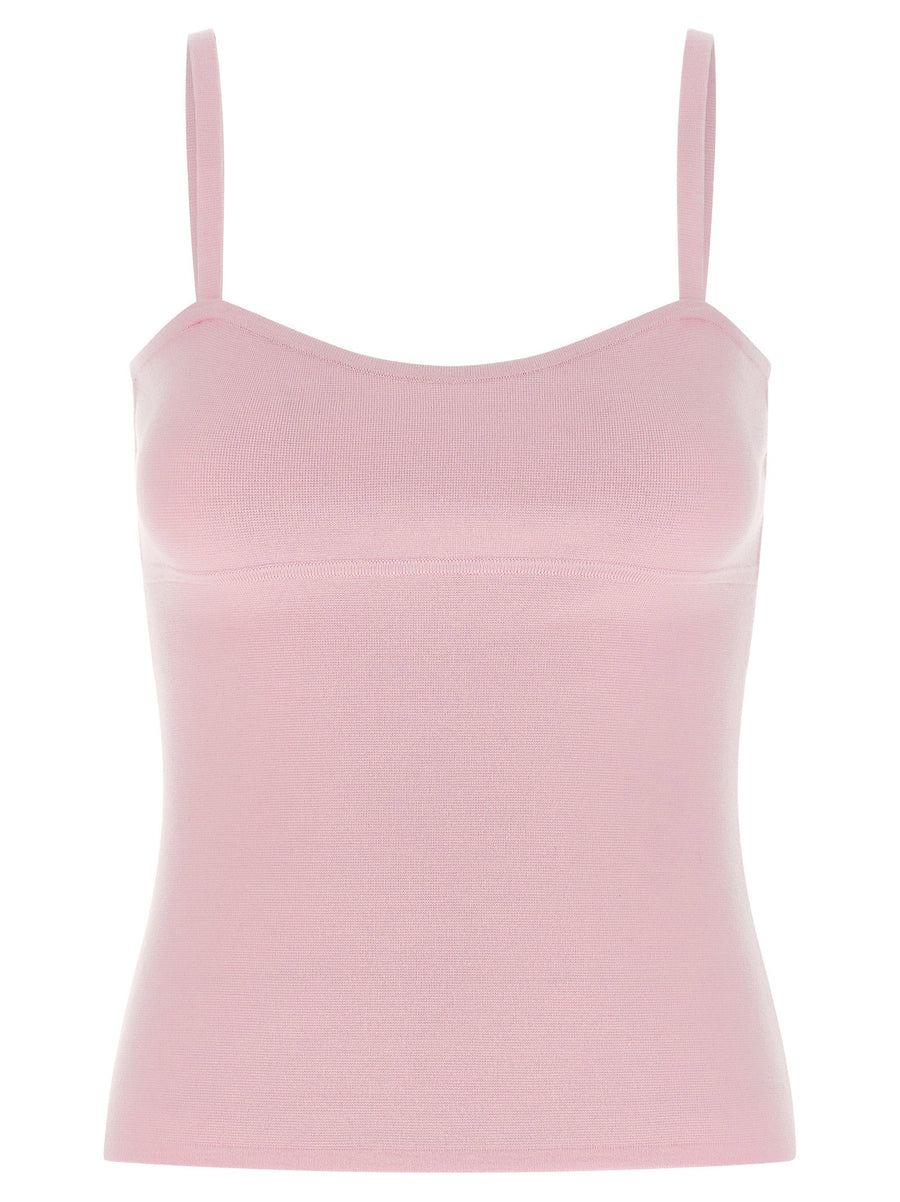 Max Mara Pure Wool Sweetheart Neckline Tank Top — Pink