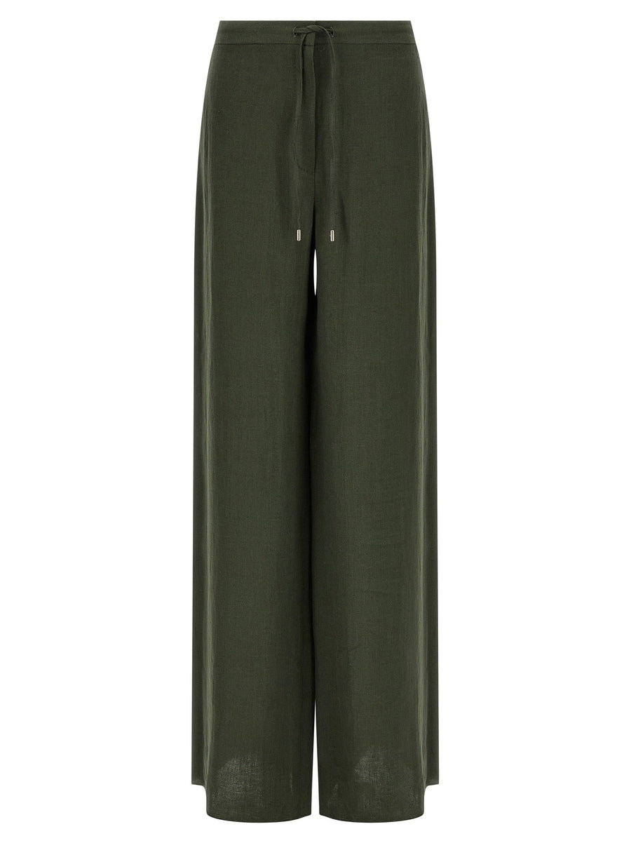 Max Mara Studio Pure Linen Wide-Leg Trousers — Olive