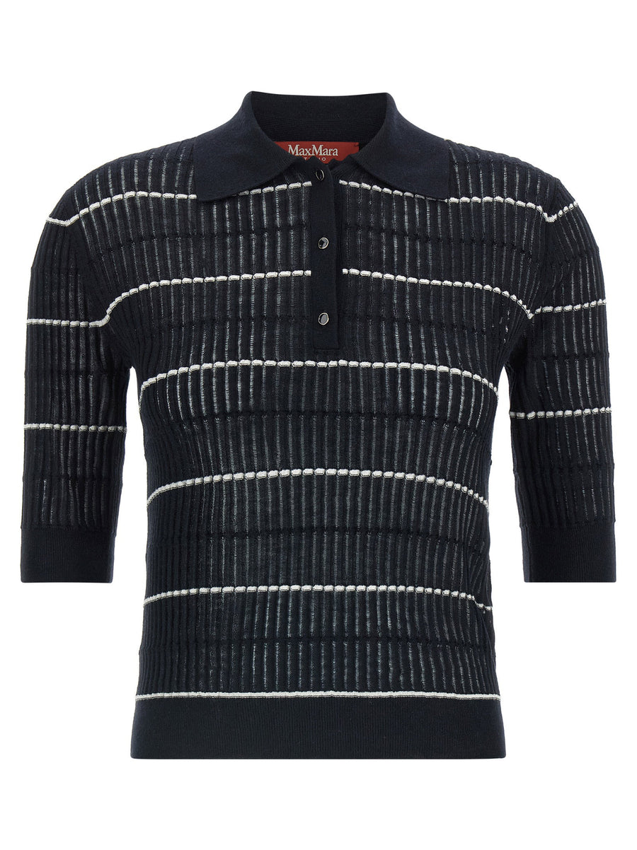 Max Mara Studio Striped Wool-Silk Polo Shirt — Black