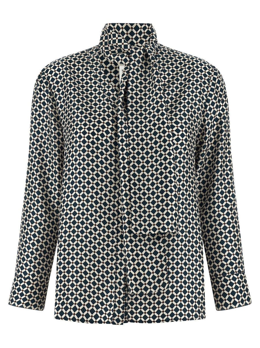 Max Mara 'S Patterned Silk Twill Shirt — Navy