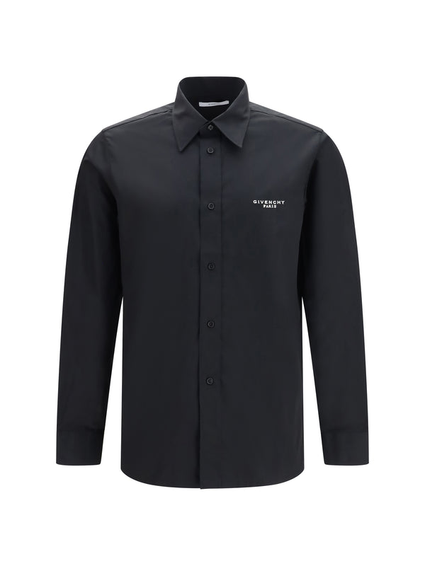Shirt Poplin Embroidered Black Cotton