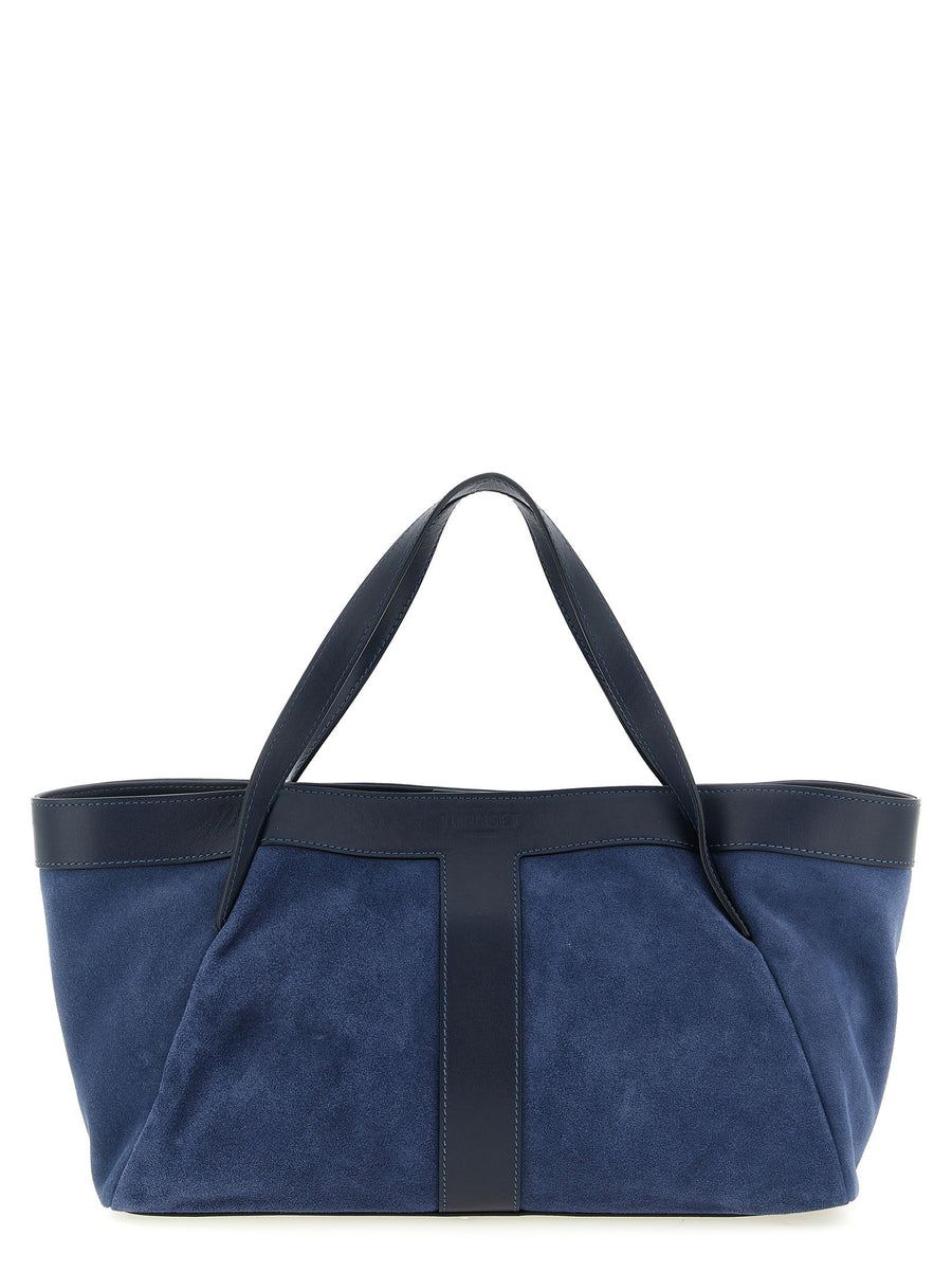 Twin Set Suede and Leather Shoulder Bag — Navy