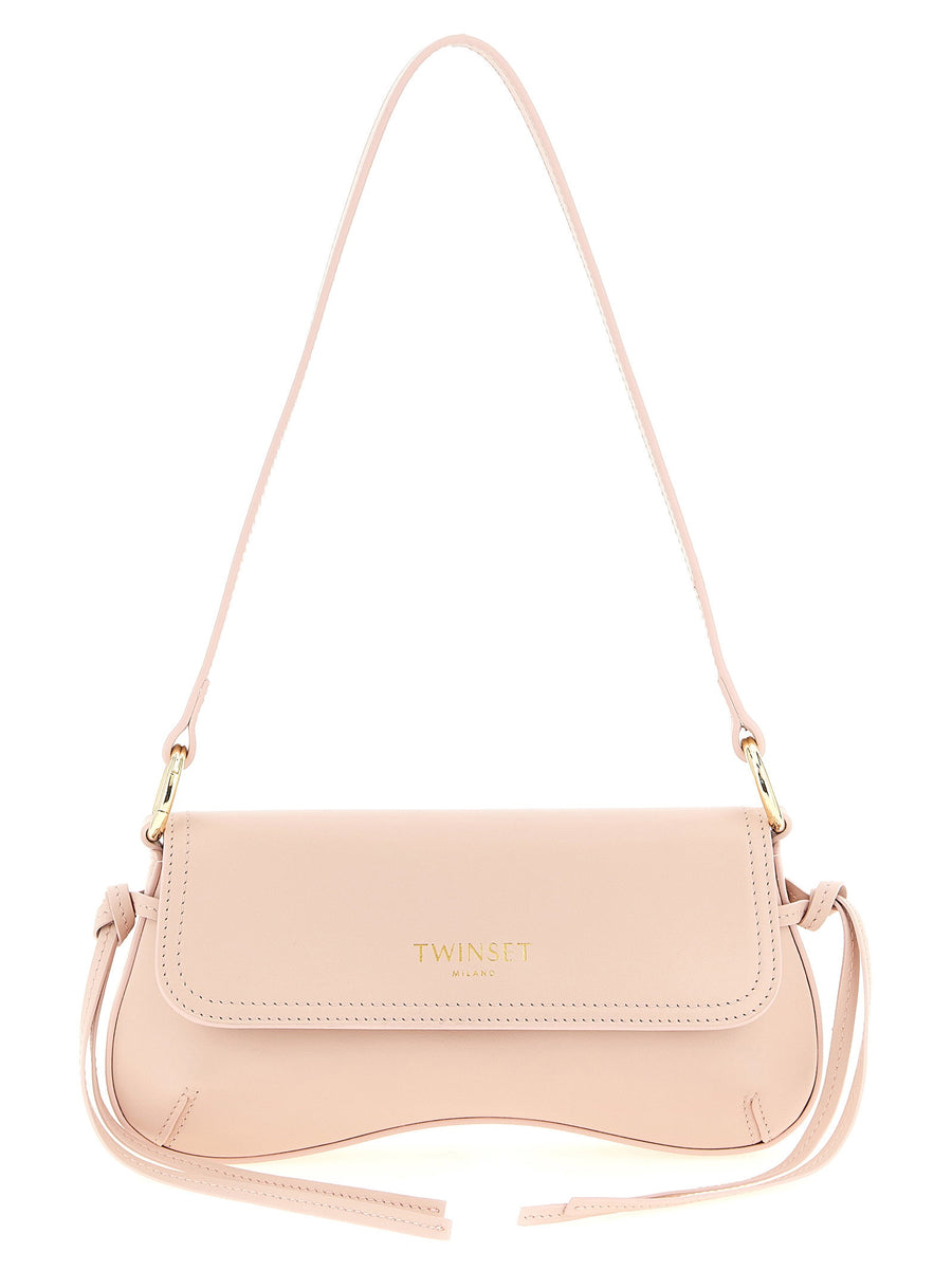 Twin Set Full Grain Nappa Calf Leather Shoulder Bag — blush