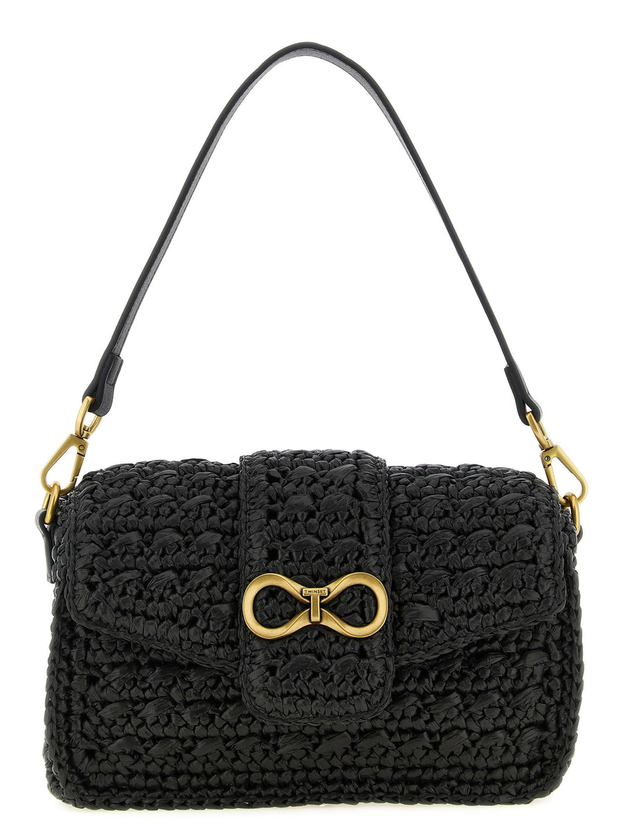 Twin Set Hand-Woven Raffia Crossbody Bag — Black
