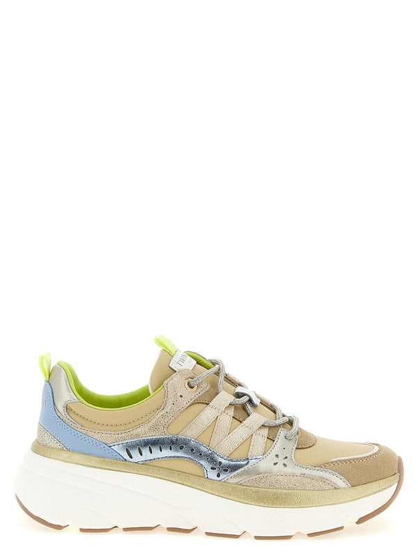 Twin Set Mixed-Material Colorblock Sneaker — Beige