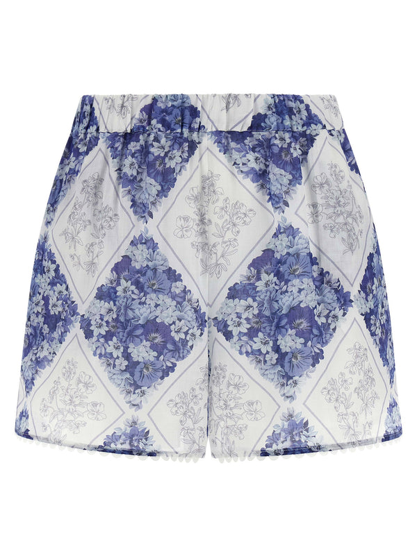Twin Set Floral Patterned Lozenge Print Shorts — Blue