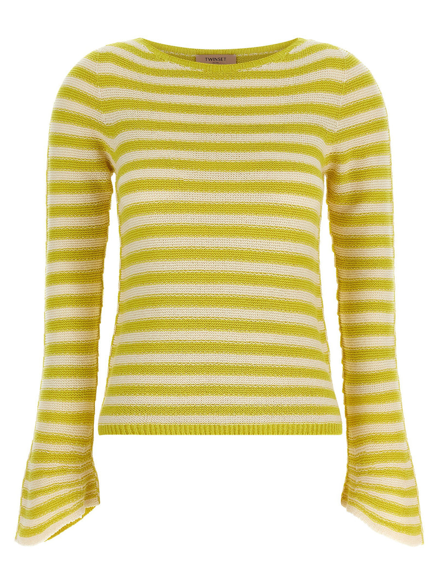 Twin Set Striped Cotton Blend Sweater — Yellow