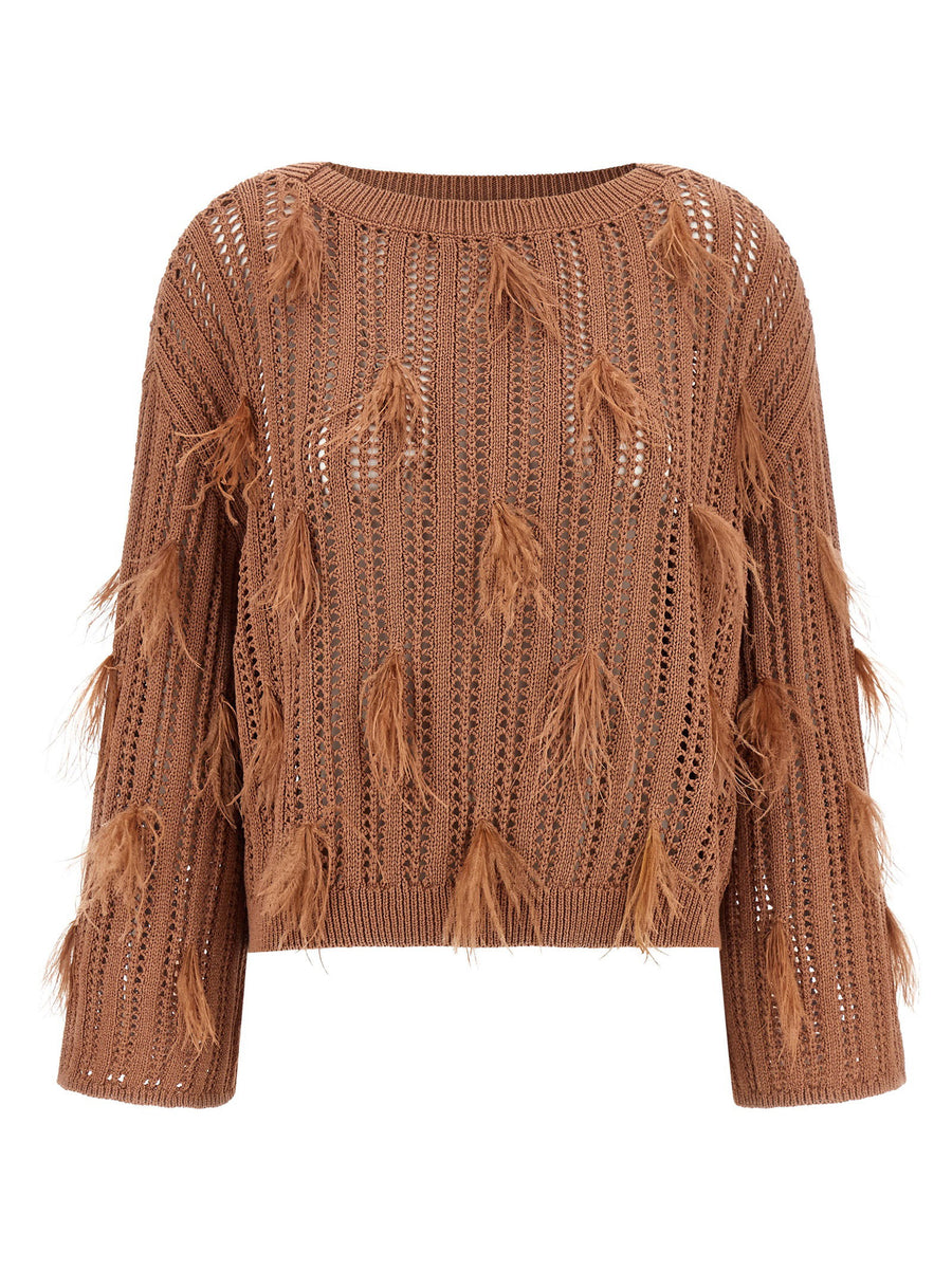 Twin Set Ostrich Feather Sweater — Camel