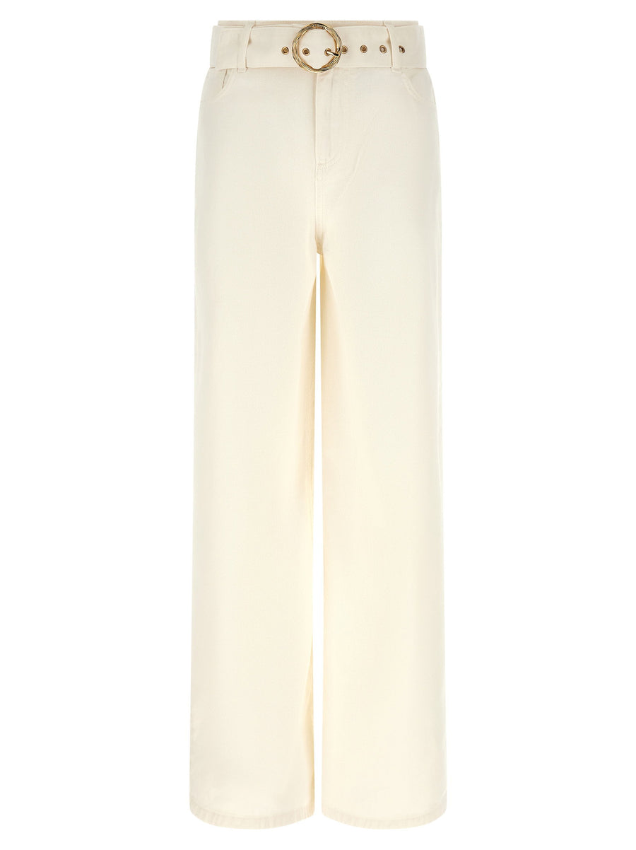 Twin Set Wide-Leg Denim Jeans — Cream