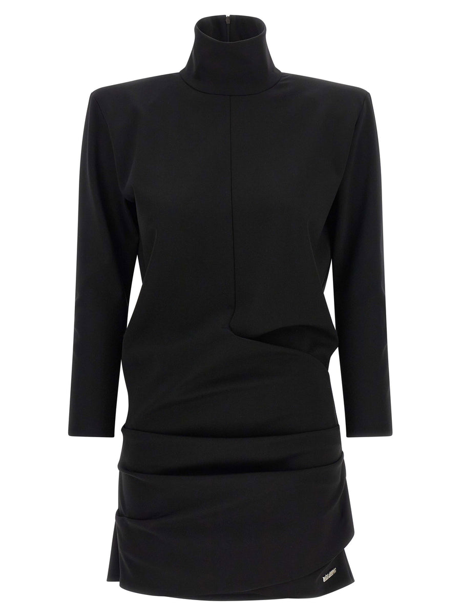 The Attico Structured-Shoulder Mini Dress — Black
