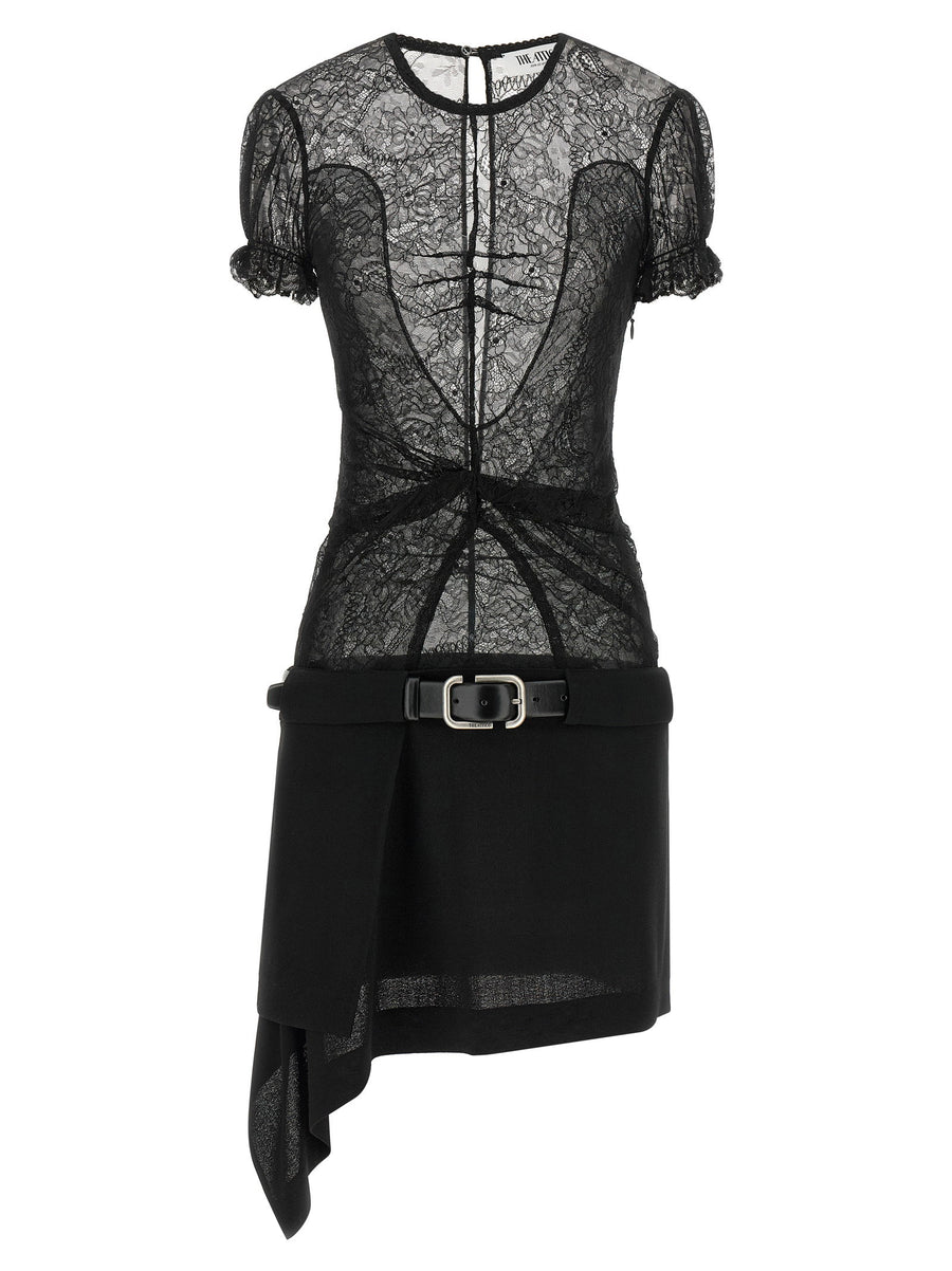 The Attico Lace & Wool Dress — black