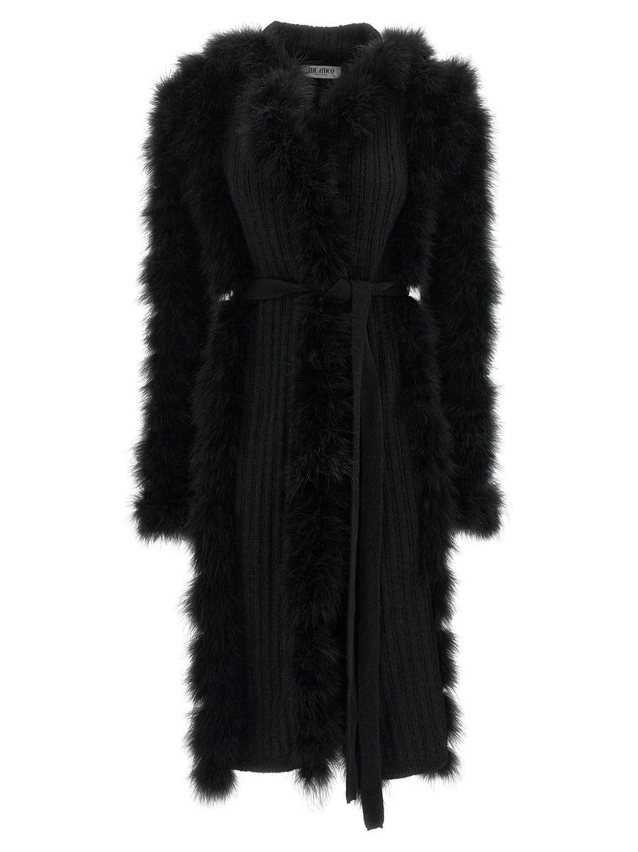 The Attico Feather-Trimmed Alpaca Blend Coat — Black