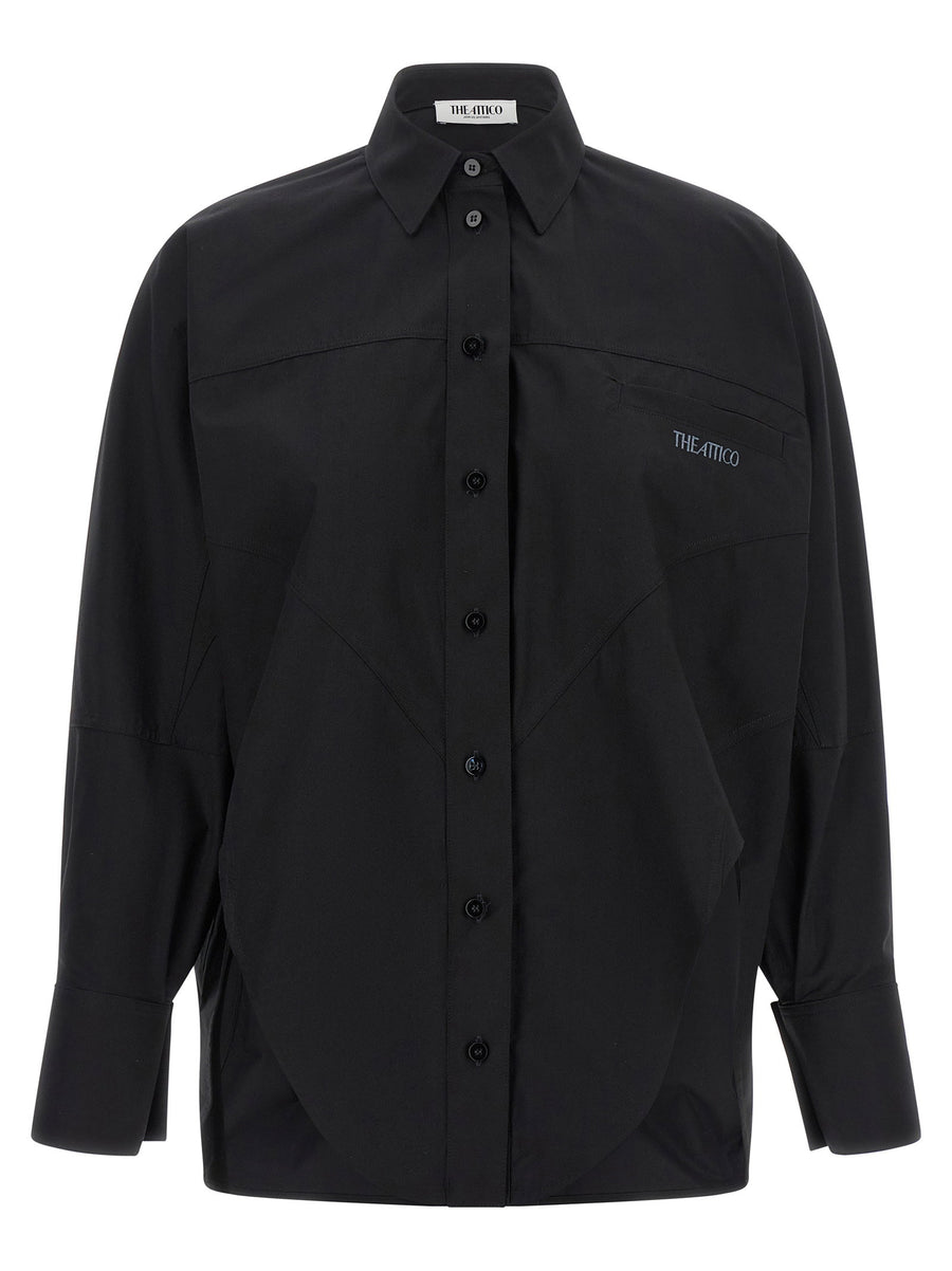 The Attico Shaped-Hem Cotton Shirt — Black