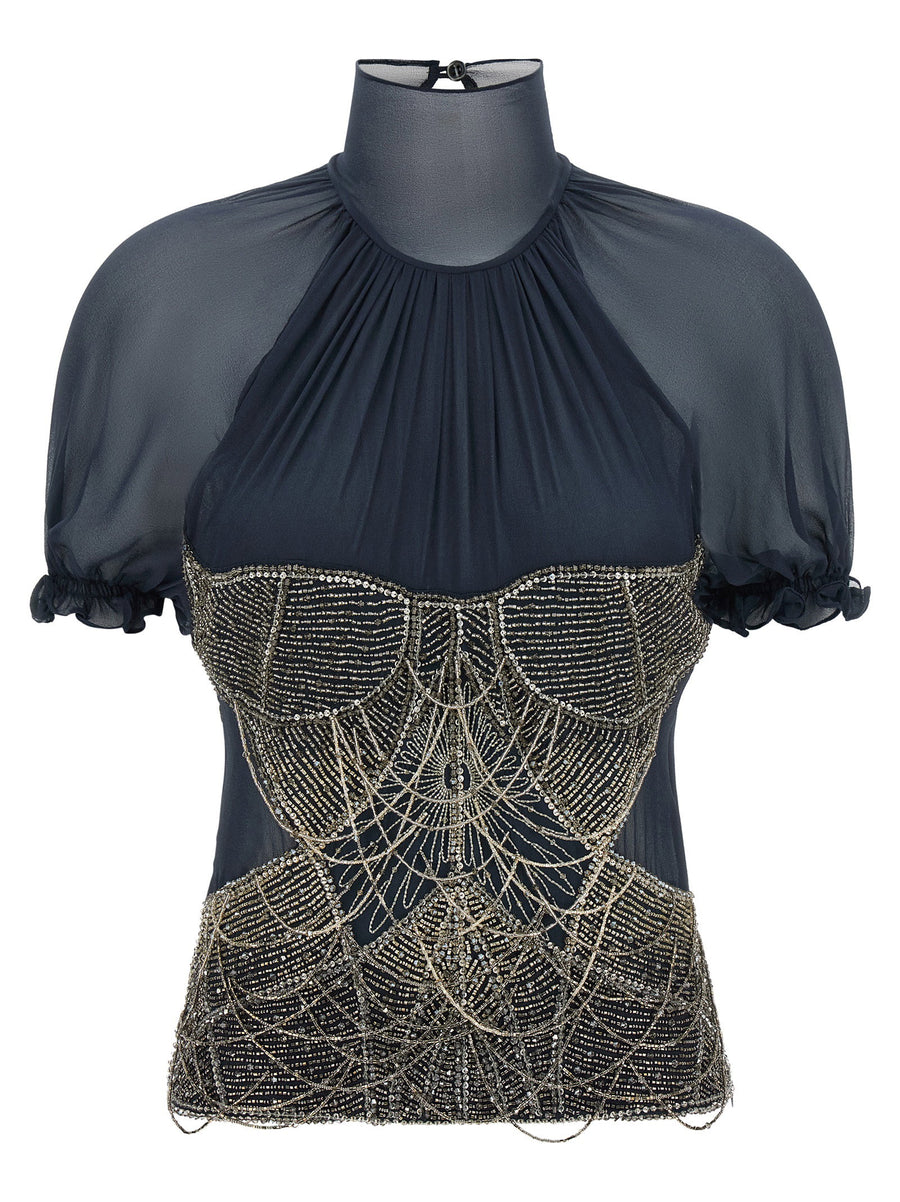 The Attico Beaded Embroidery Blouse — Black