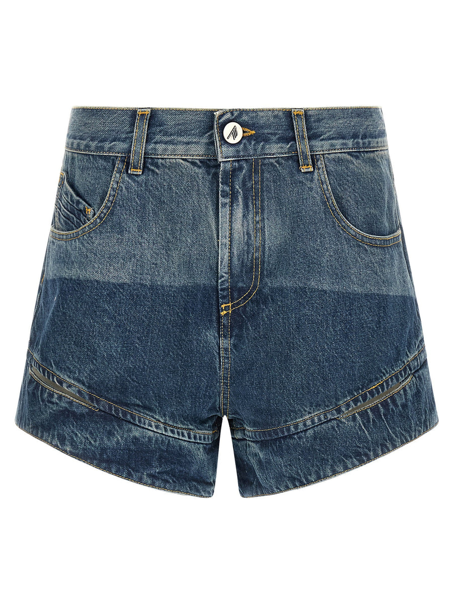 The Attico Cut-Out Two-Tone Denim Shorts — blue
