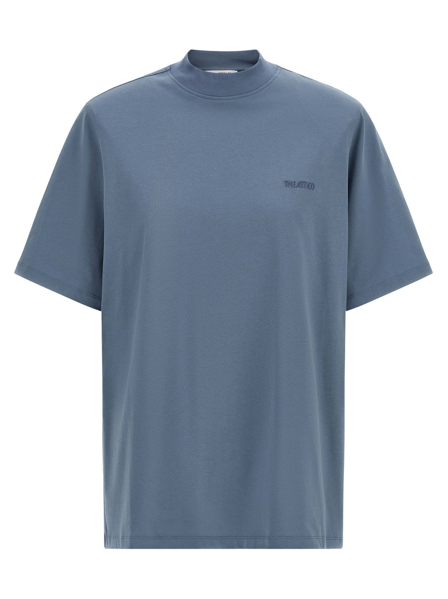 The Attico Mock-Neck Cotton T-Shirt — Blue
