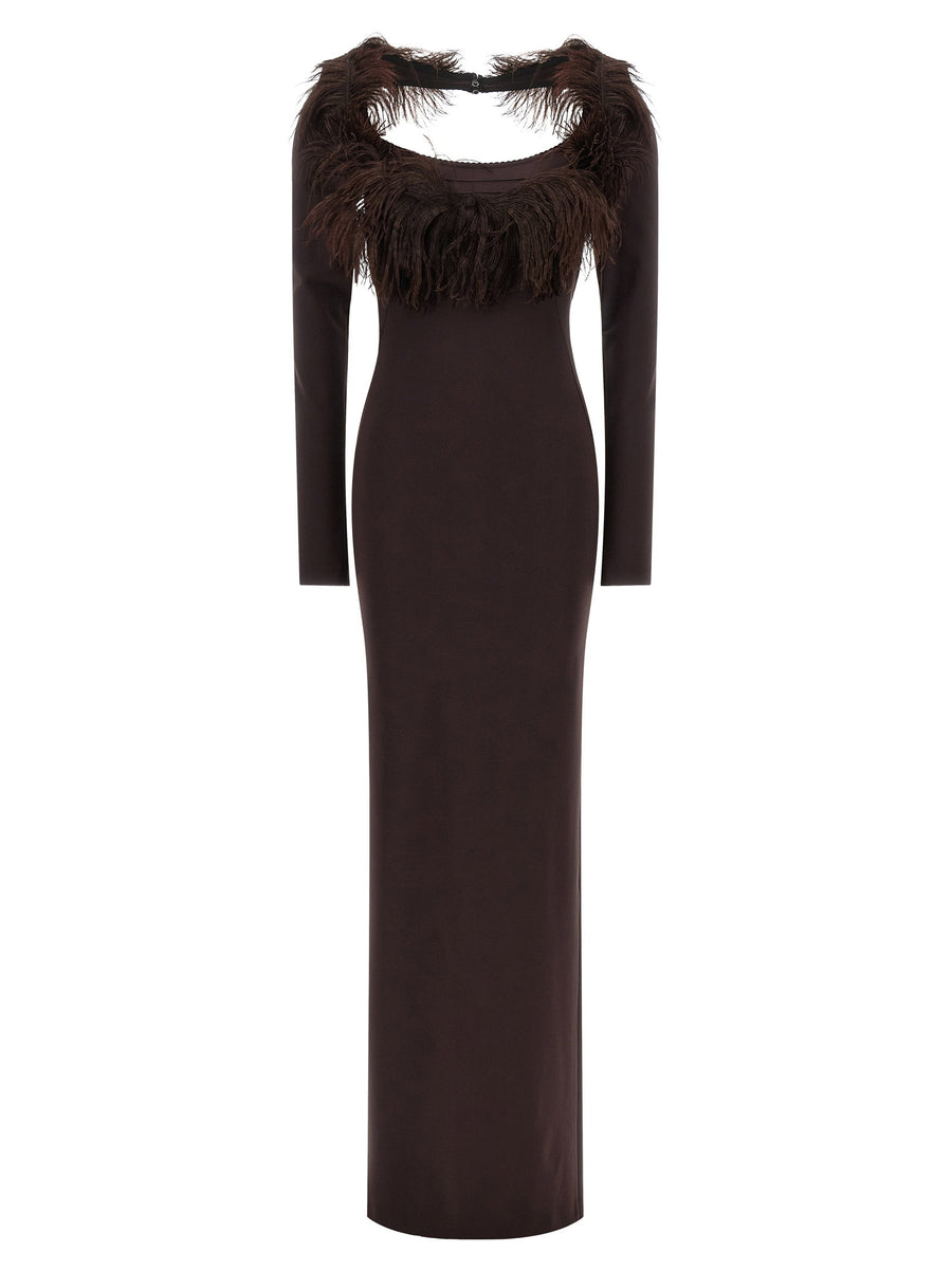 The Attico Ostrich Feather-Embellished Dress — Black