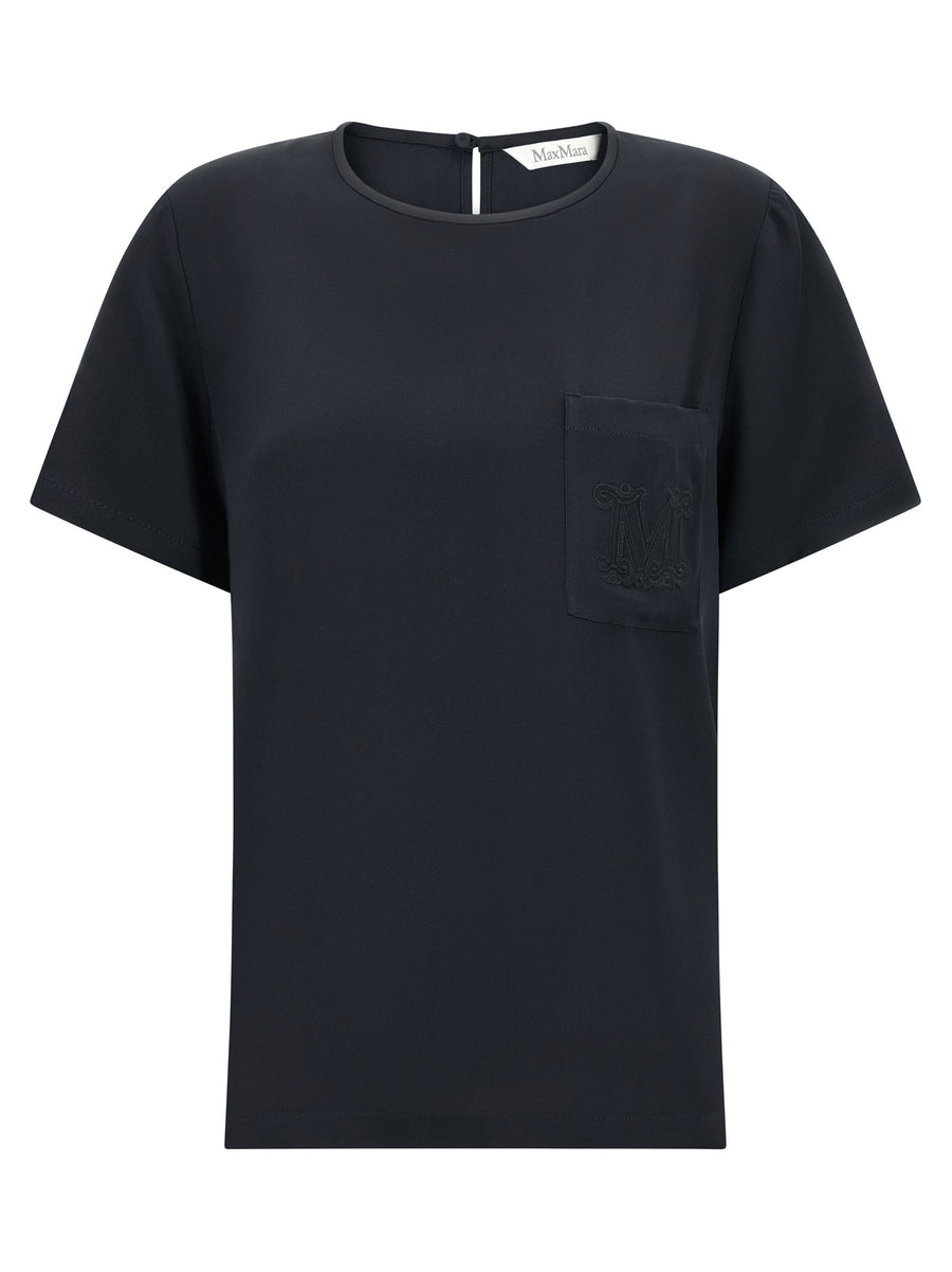 Max Mara Silk Crepe Embroidered Blouse — Black