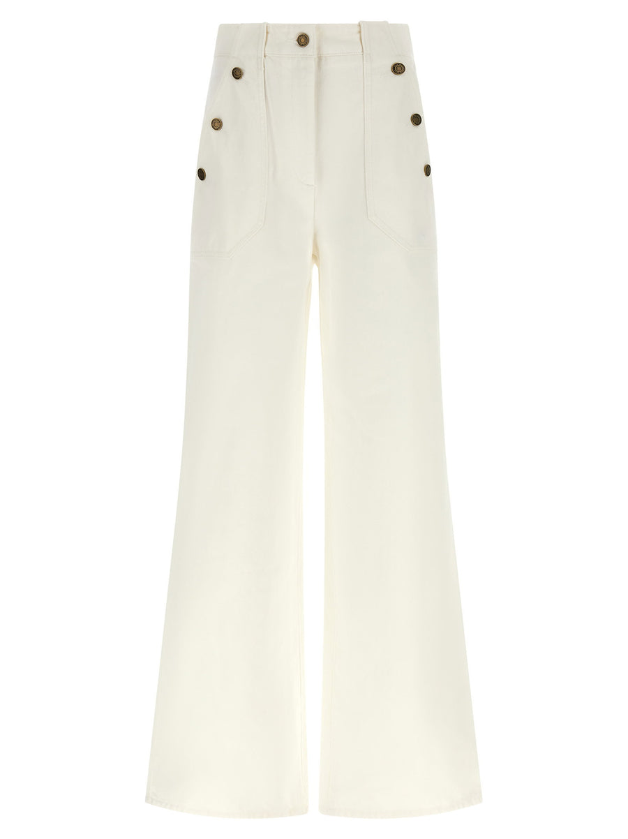Max Mara Wide-Leg Cotton Trousers — Cream