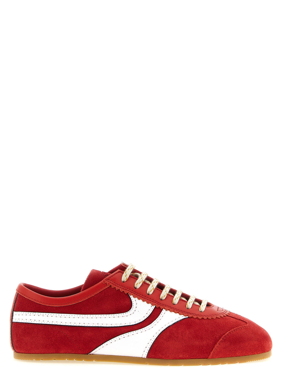 Dries Van Noten Suede Leather-Panel Retro Sneaker — Red