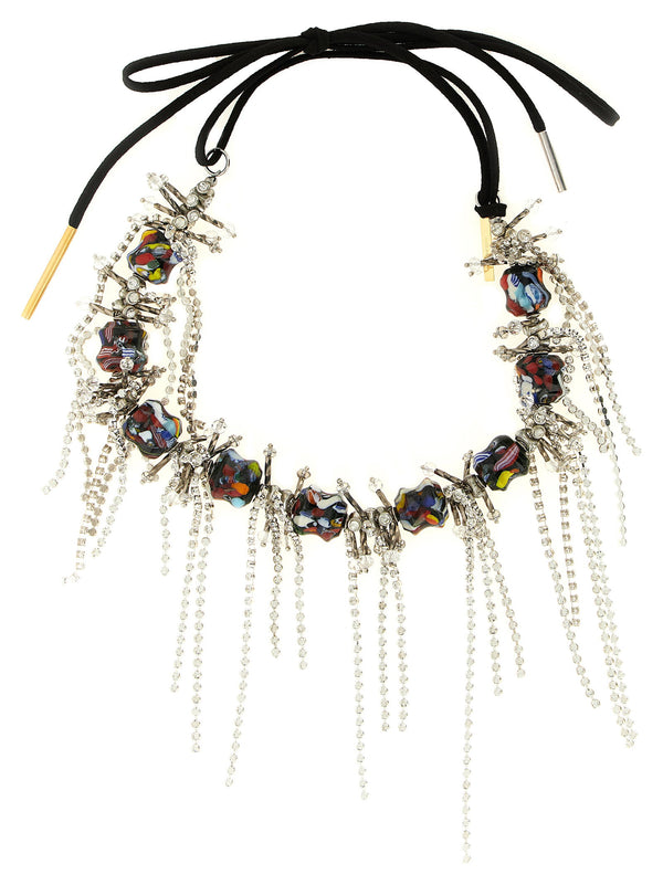 Dries Van Noten Sculptural Crystal-Beaded Necklace — Multicolor