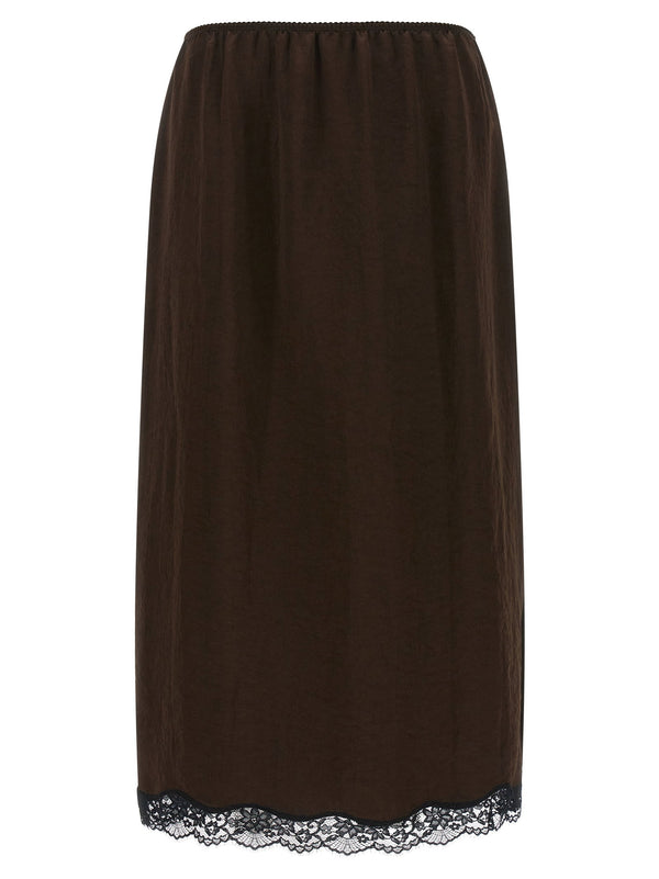 Twin Set Froissé Satin with Lace Hem Skirt — Brown